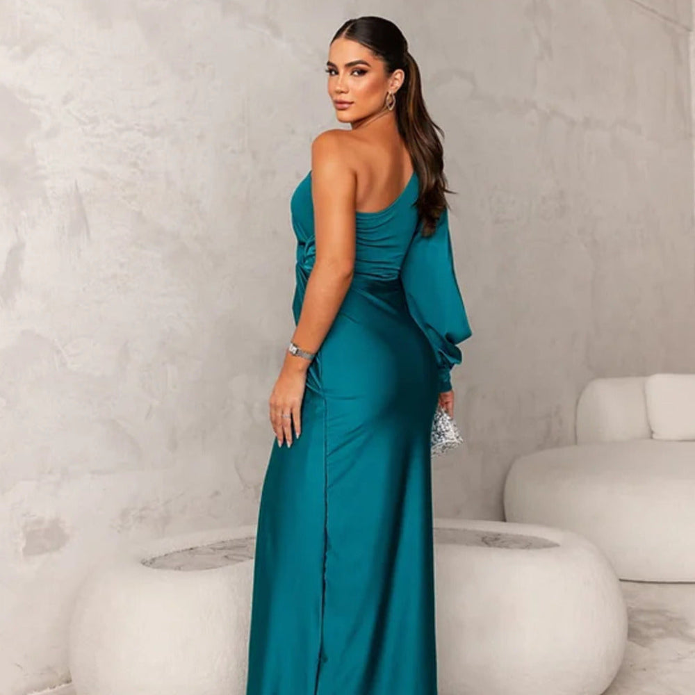 Women's One Shoulder Cocktail Dress - Asymmetrical Maxi