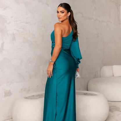Women's One Shoulder Cocktail Dress - Asymmetrical Maxi