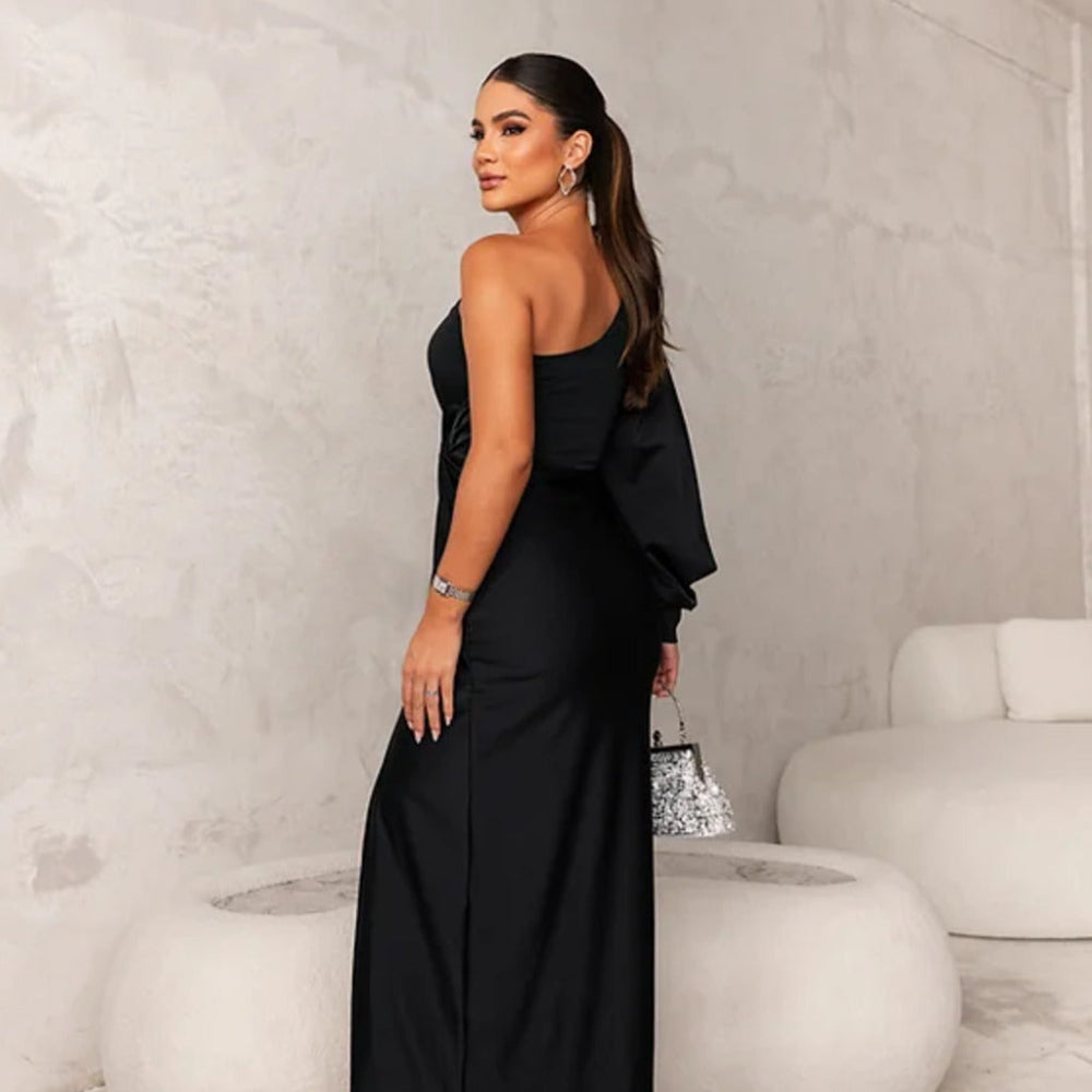 Women's One Shoulder Cocktail Dress - Asymmetrical Maxi