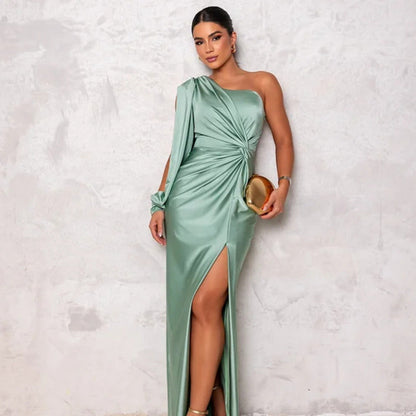 Women's One Shoulder Cocktail Dress - Asymmetrical Maxi