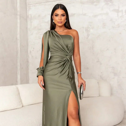 Women's One Shoulder Cocktail Dress - Asymmetrical Maxi