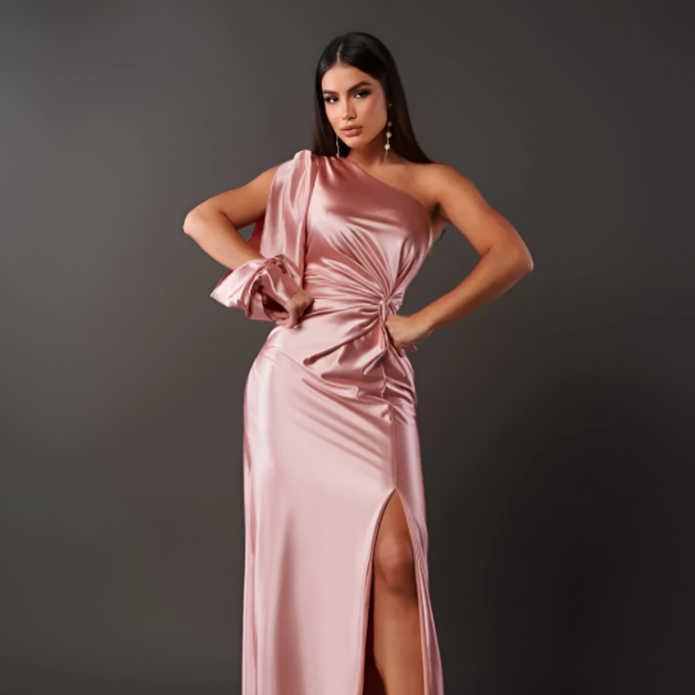 Women's One Shoulder Cocktail Dress - Asymmetrical Maxi