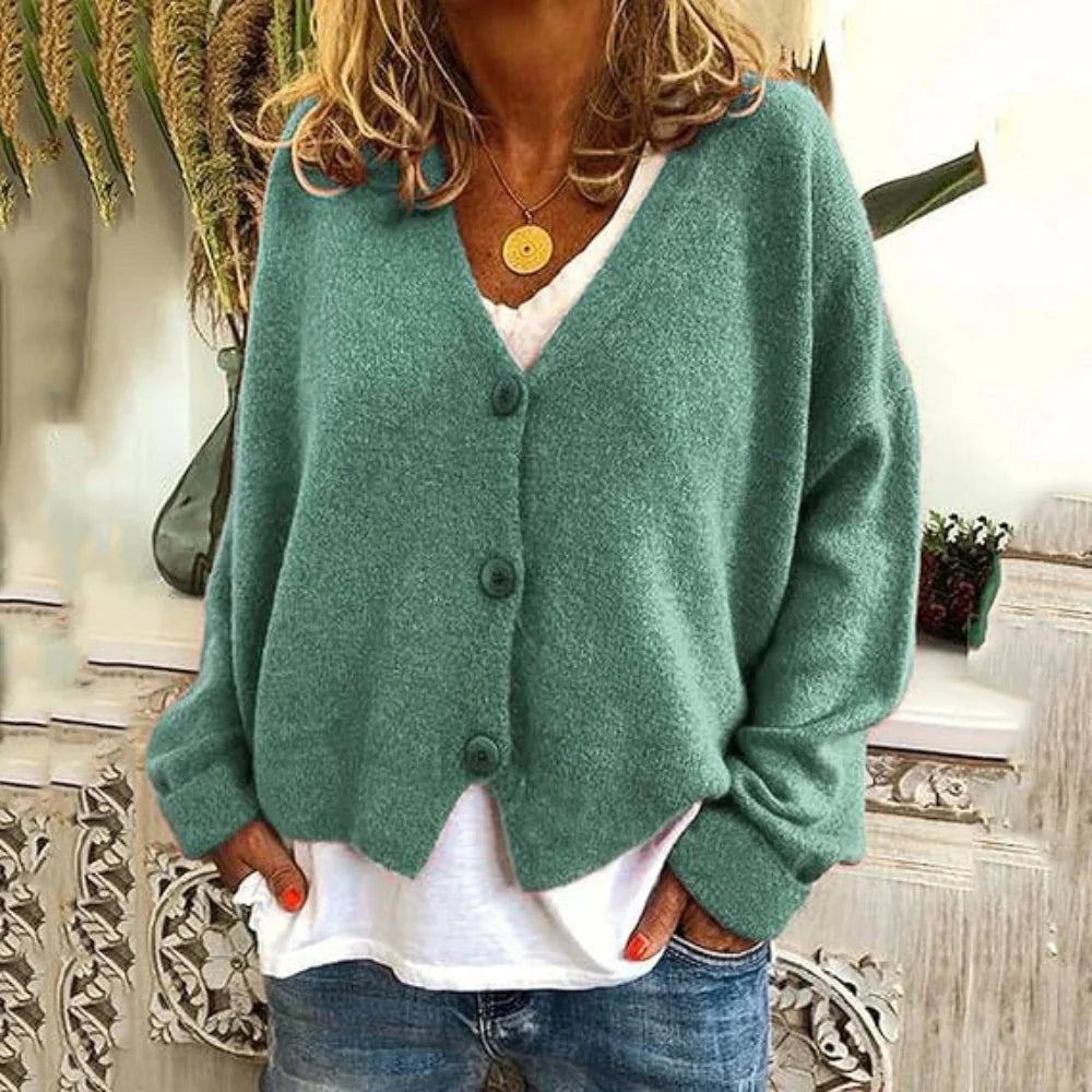 Women's Oversized Knit Cardigan - Long Sleeve Button Up