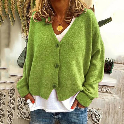 Women's Oversized Knit Cardigan - Long Sleeve Button Up
