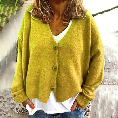 Women's Oversized Knit Cardigan - Long Sleeve Button Up