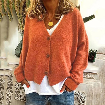 Women's Oversized Knit Cardigan - Long Sleeve Button Up