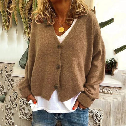 Women's Oversized Knit Cardigan - Long Sleeve Button Up