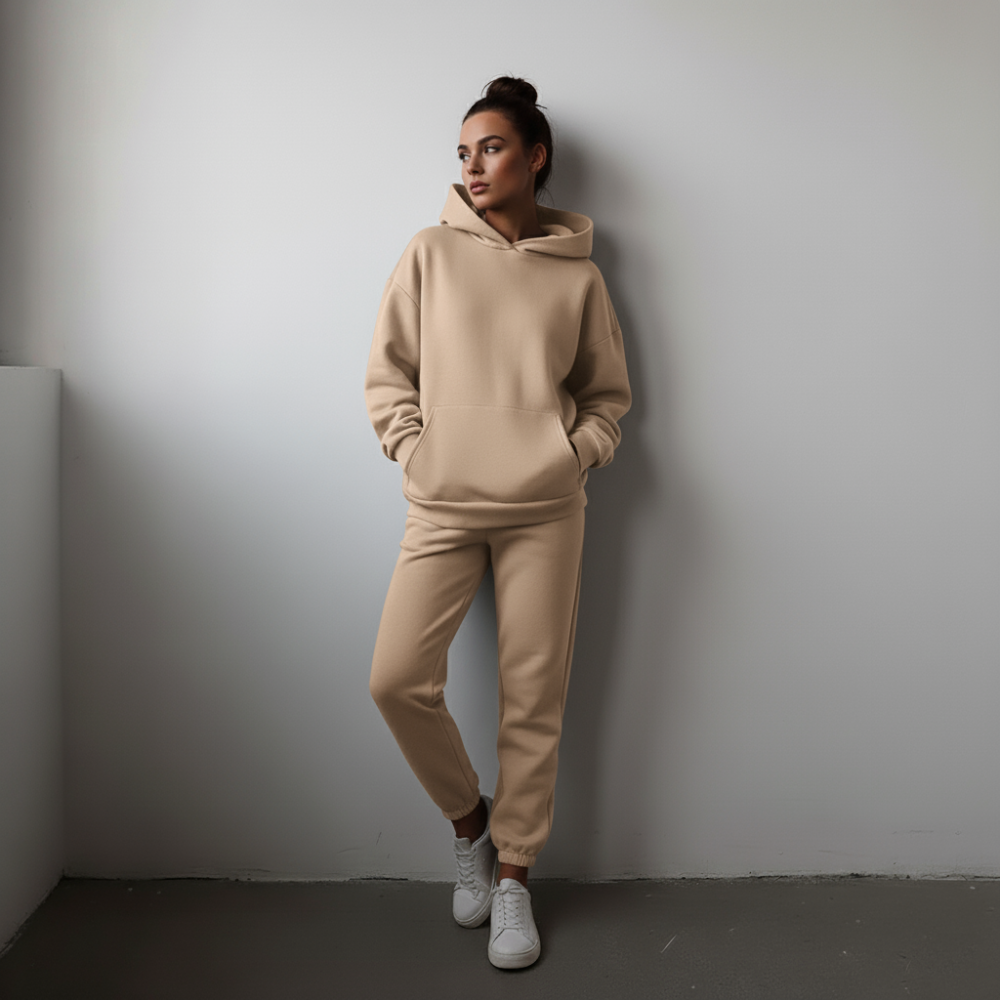 Women's Oversized Tracksuit Set - Cropped Hoodie Loungewear