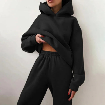 Women's Oversized Tracksuit Set - Cropped Hoodie Loungewear