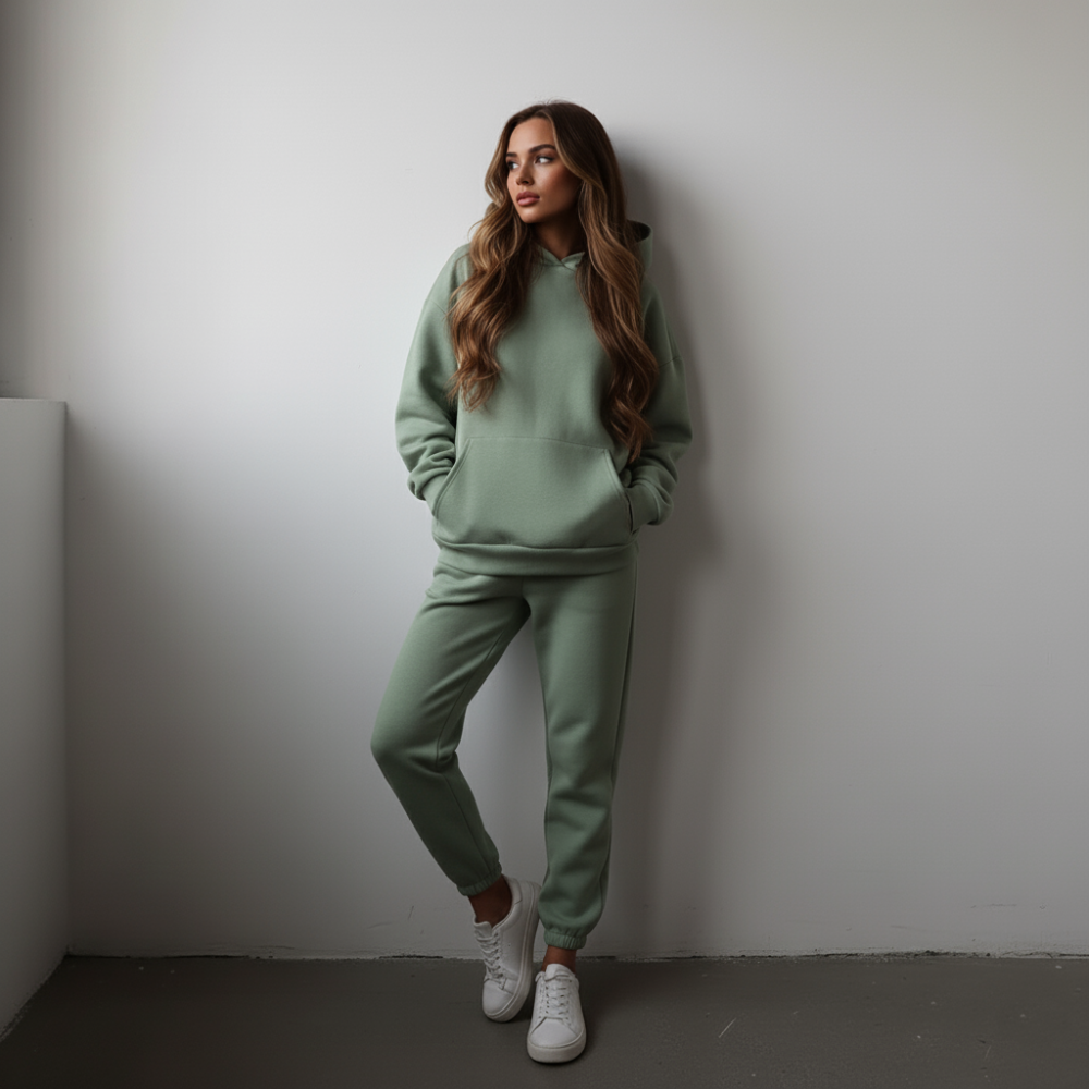 Women's Oversized Tracksuit Set - Cropped Hoodie Loungewear