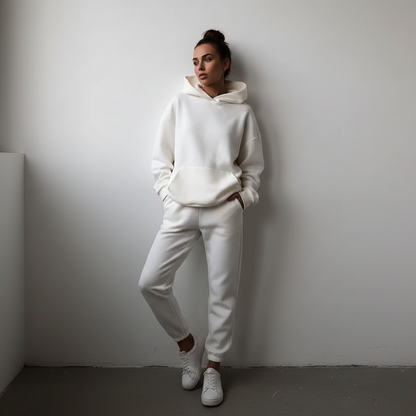 Women's Oversized Tracksuit Set - Cropped Hoodie Loungewear
