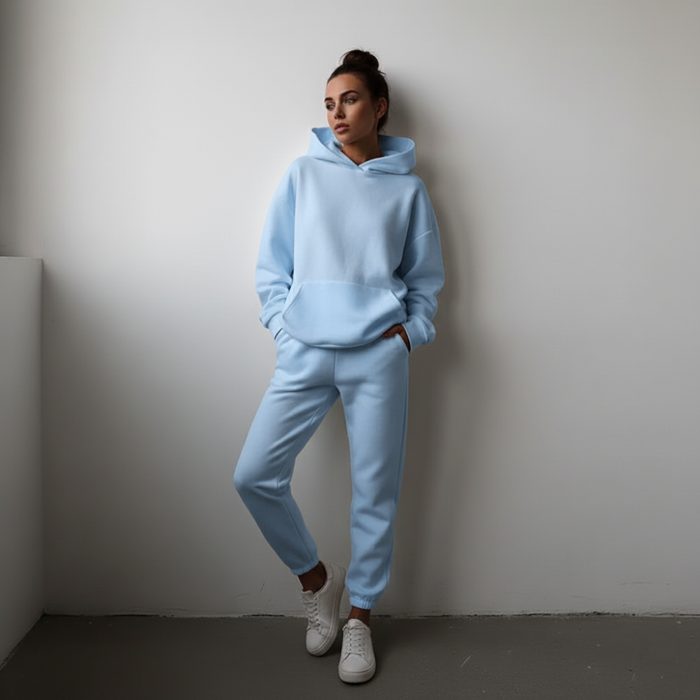 Women's Oversized Tracksuit Set - Cropped Hoodie Loungewear