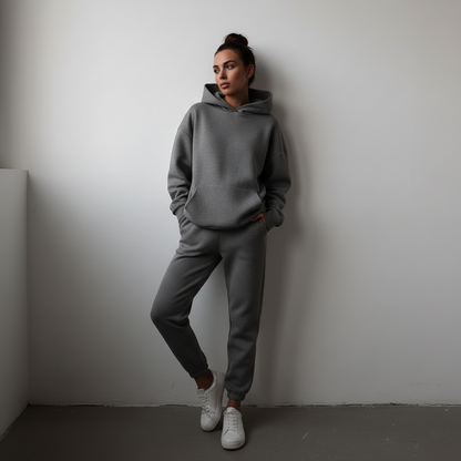 Women's Oversized Tracksuit Set - Cropped Hoodie Loungewear