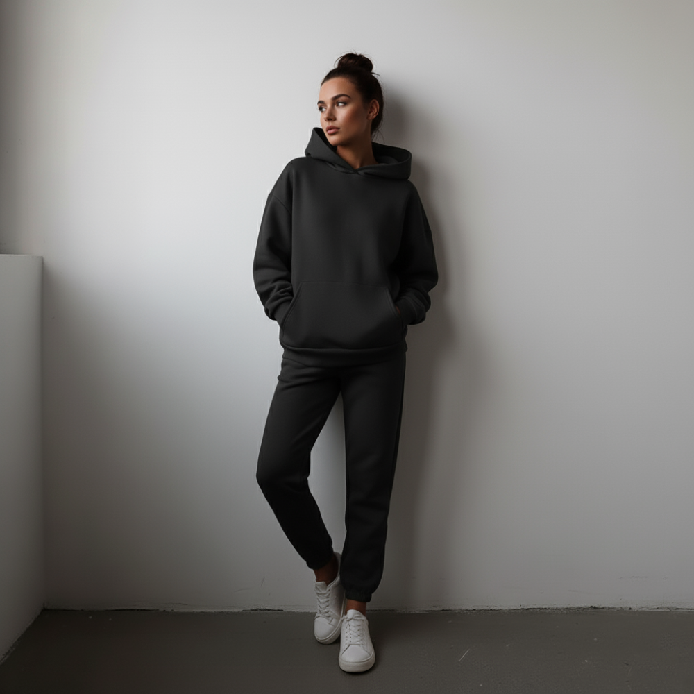 Women's Oversized Tracksuit Set - Cropped Hoodie Loungewear