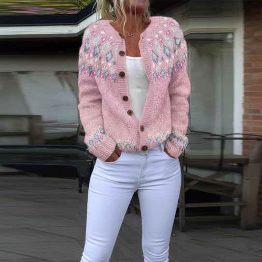 Women's Patterned Winter Cardigan - Button Front Long Sleeve