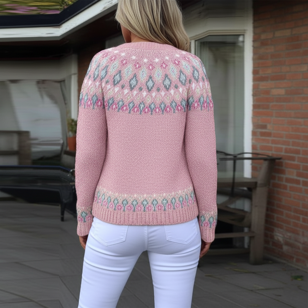 Women's Patterned Winter Cardigan - Button Front Long Sleeve