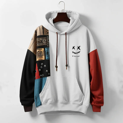 Patchwork Oversized Pullover Hoodie - Long Sleeve Streetwear