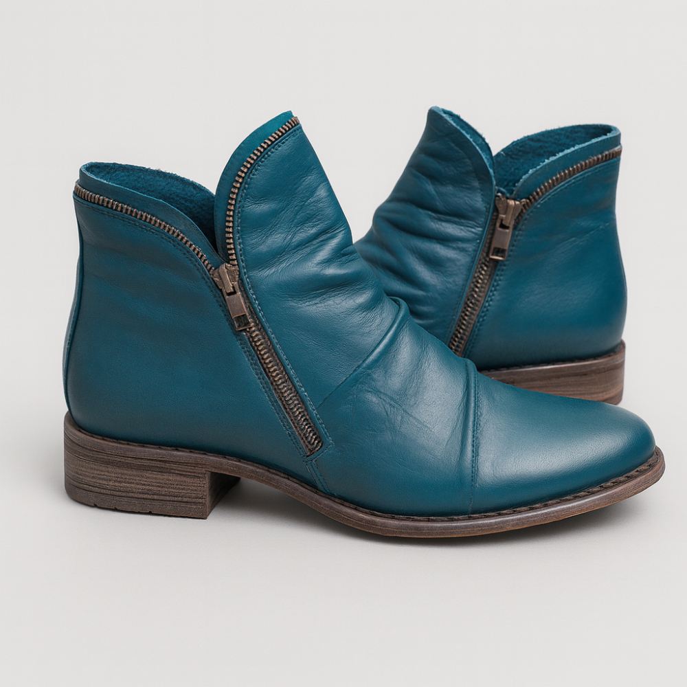 Women Leather Ankle Boots - Handmade Zipper Flat Shoes