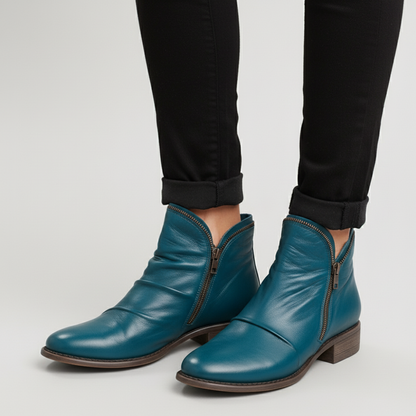 Women Leather Ankle Boots - Handmade Zipper Flat Shoes