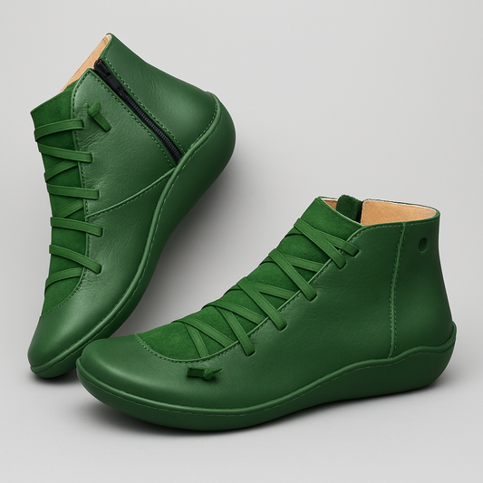 Women's Leather Ankle Boots - Handmade Flat Zipper Shoes