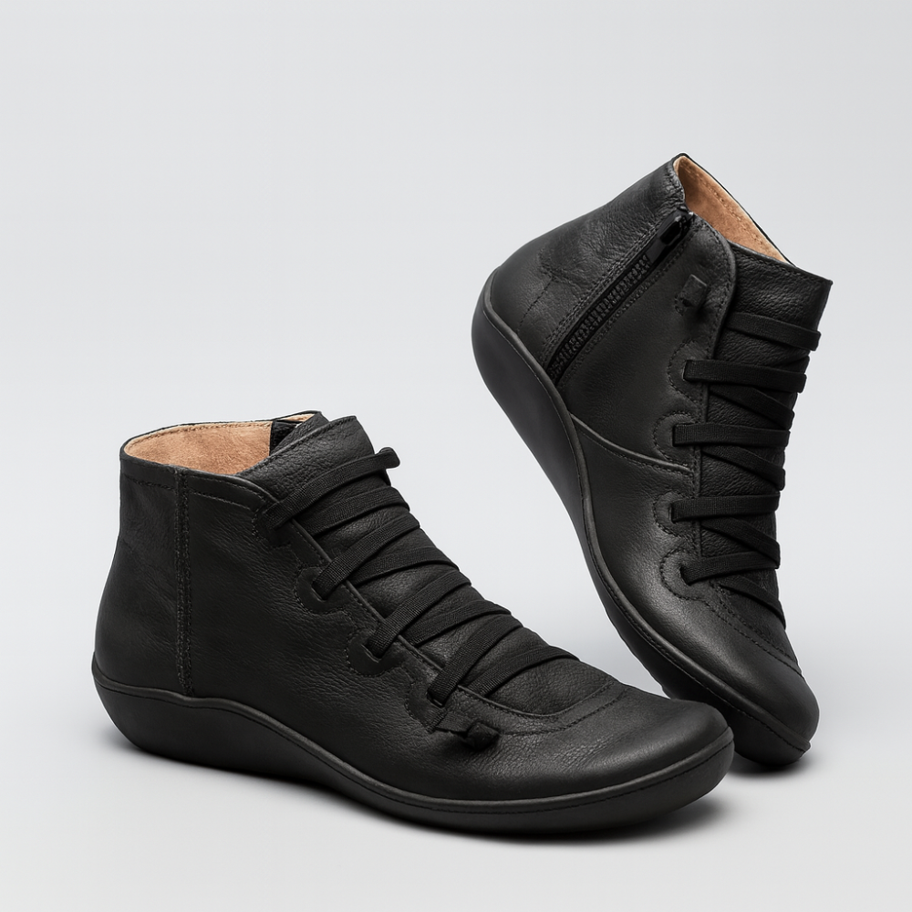 Women's Leather Ankle Boots - Handmade Flat Zipper Shoes