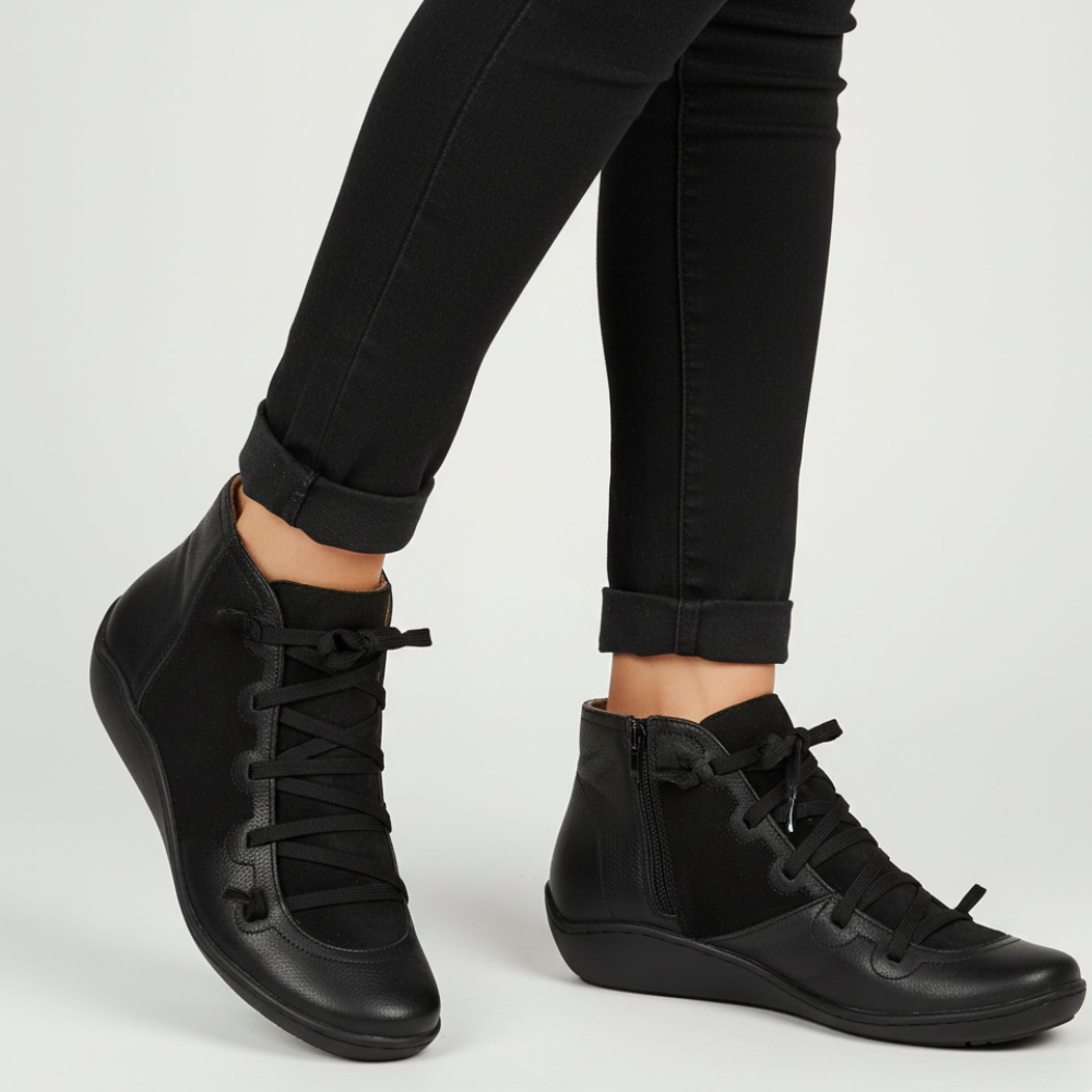 Women's Leather Ankle Boots - Handmade Flat Zipper Shoes