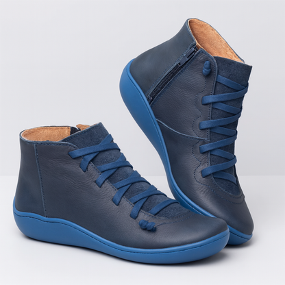 Women's Leather Ankle Boots - Handmade Flat Zipper Shoes