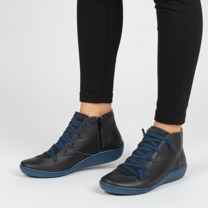 Women's Leather Ankle Boots - Handmade Flat Zipper Shoes