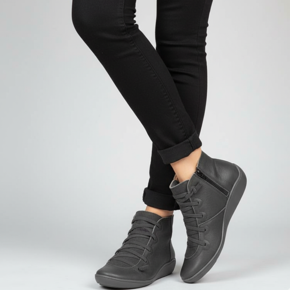 Women's Leather Ankle Boots - Handmade Flat Zipper Shoes