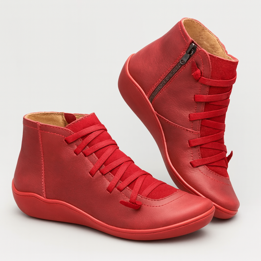 Women's Leather Ankle Boots - Handmade Flat Zipper Shoes