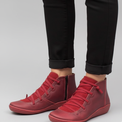 Women's Leather Ankle Boots - Handmade Flat Zipper Shoes