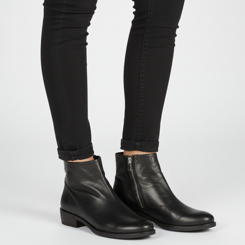 Women Leather Ankle Boots - Handmade Zipper Flat Shoes