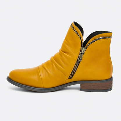 Women Leather Ankle Boots - Handmade Zipper Flat Shoes