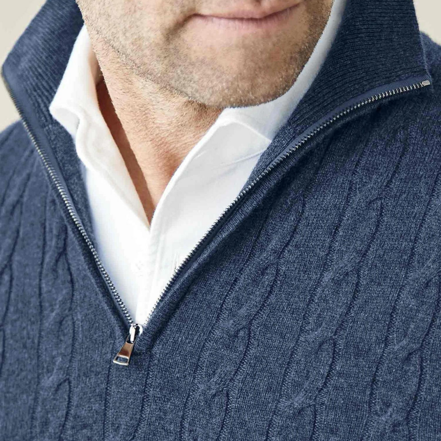 Men's Half Zip Knit Jumper | Classic Cable Sweater