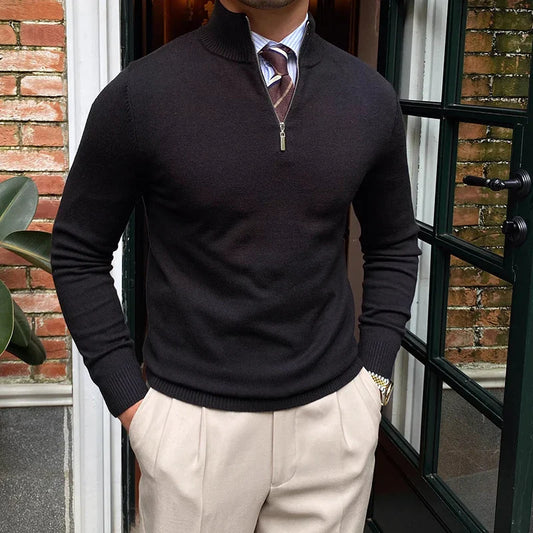 Men's Wool Blend Knit Sweater | Slim Fit Half Zip Jumper
