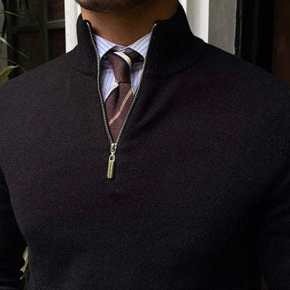 Men's Wool Blend Knit Sweater | Slim Fit Half Zip Jumper
