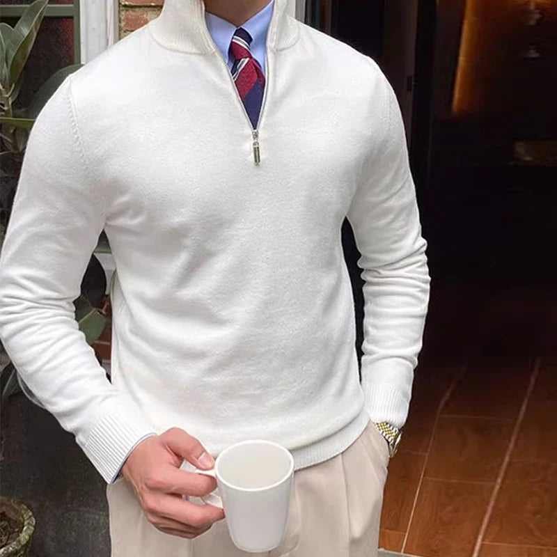 Men's Wool Blend Knit Sweater | Slim Fit Half Zip Jumper