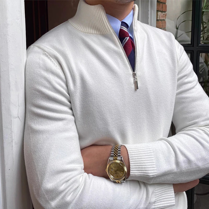 Men's Wool Blend Knit Sweater | Slim Fit Half Zip Jumper