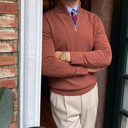 Men's Wool Blend Knit Sweater | Slim Fit Half Zip Jumper