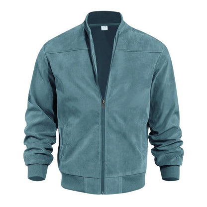 Men’s Suede Bomber Jacket | Lightweight Zip Up Long Sleeve