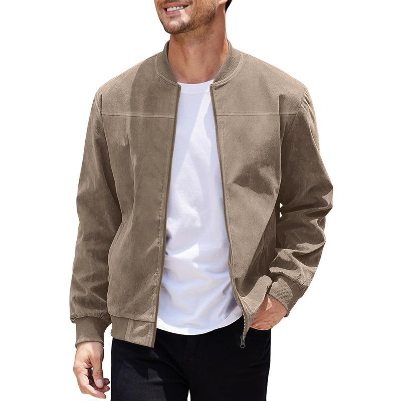 Men’s Suede Bomber Jacket | Lightweight Zip Up Long Sleeve