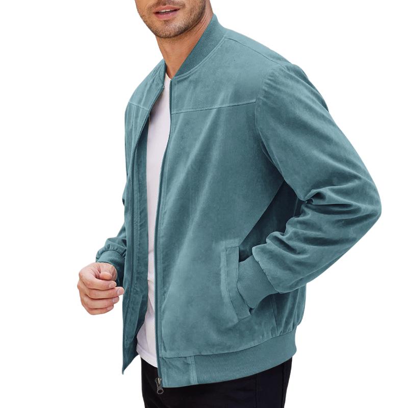 Men’s Suede Bomber Jacket | Lightweight Zip Up Long Sleeve