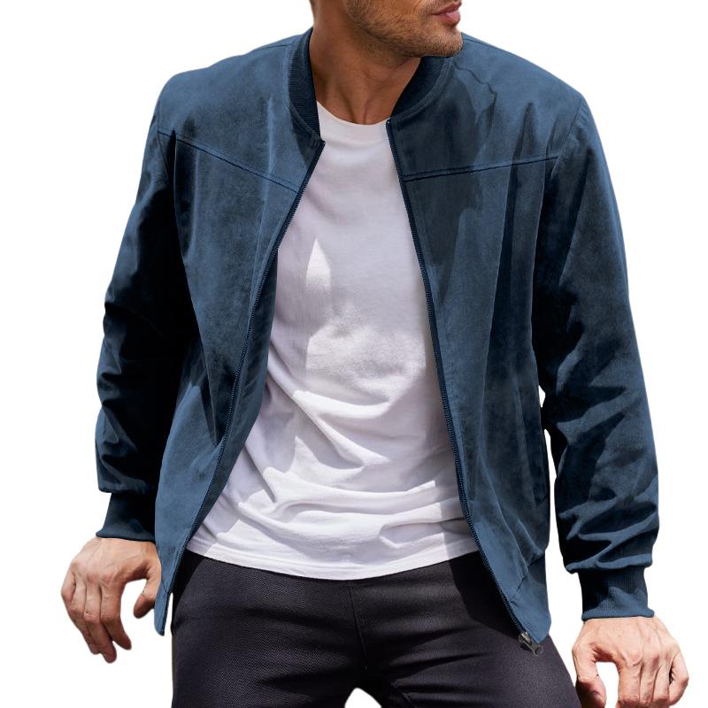 Men’s Suede Bomber Jacket | Lightweight Zip Up Long Sleeve