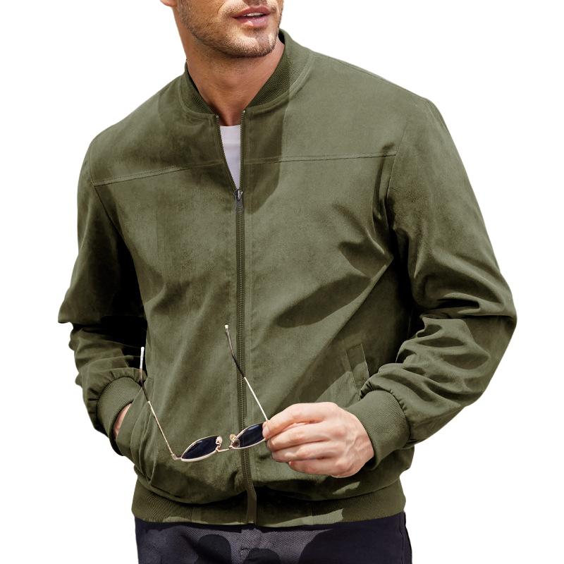 Men’s Suede Bomber Jacket | Lightweight Zip Up Long Sleeve