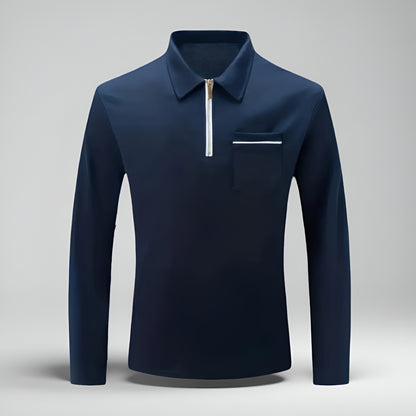 Men’s Slim Fit Long Sleeve Polo Shirt – Half Zip Pullover