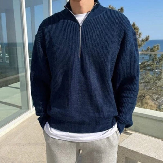 Men’s Classic Half Zip Jumper | Warm Ribbed Long Sleeve Knitwear