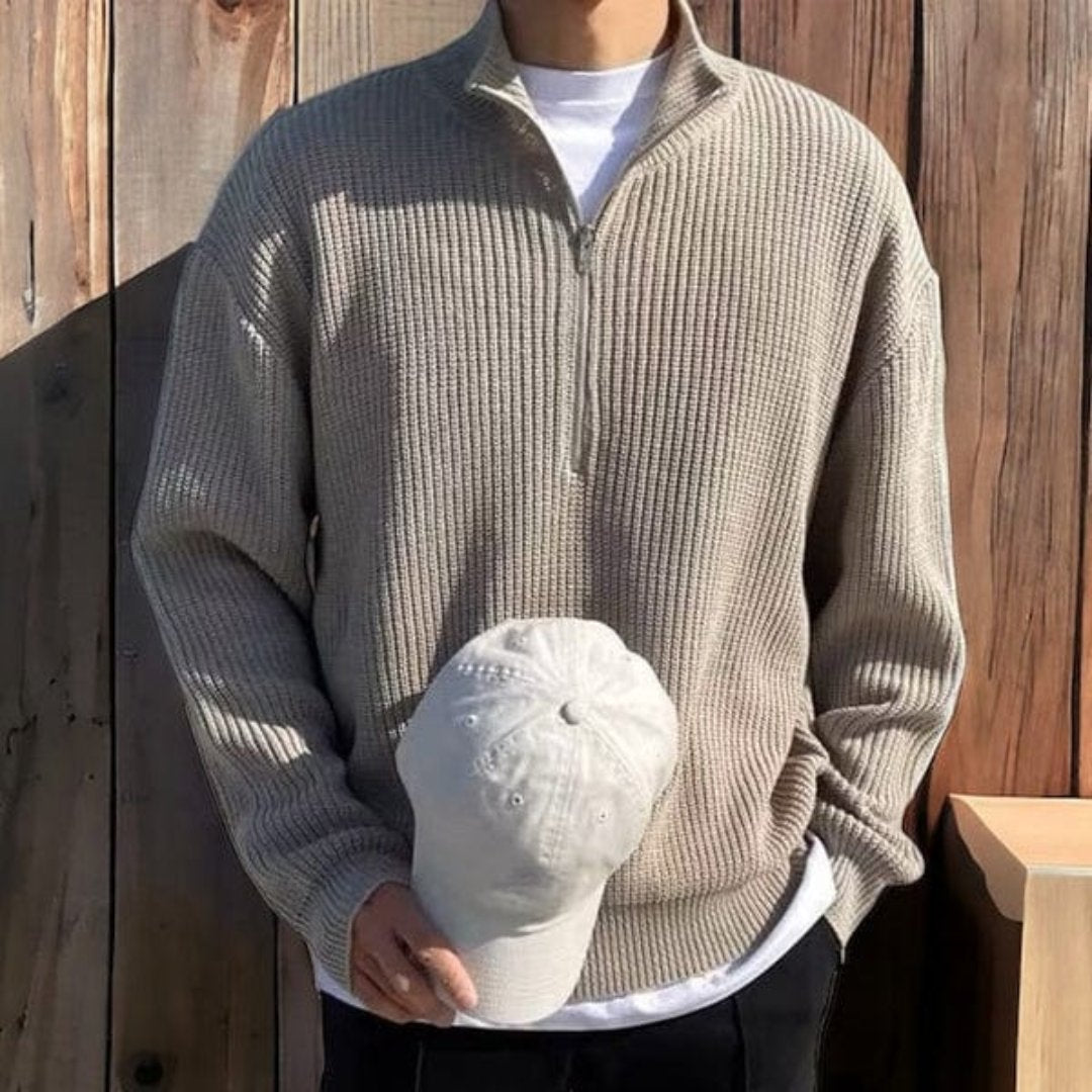 Men’s Classic Half Zip Jumper | Warm Ribbed Long Sleeve Knitwear