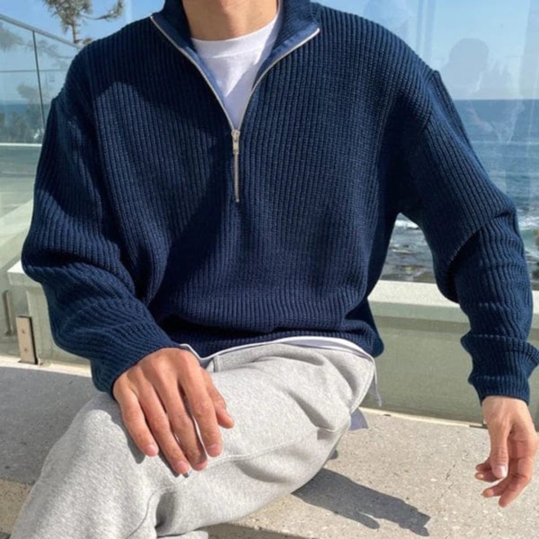 Men’s Classic Half Zip Jumper | Warm Ribbed Long Sleeve Knitwear