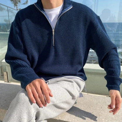 Men’s Classic Half Zip Jumper | Warm Ribbed Long Sleeve Knitwear