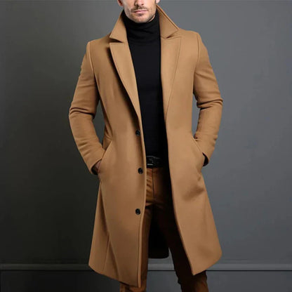 Men's Long Wool Trench Overcoat | Classic Warm Jacket